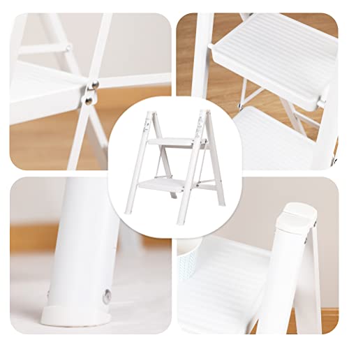 BAOYOUNI Trittleiter 2 Stufen Klappbar Haushaltsleiter Leiter Rutschfeste Stufenleiter 20 cm Breite Stufen Klapptritt Belastbar bis 330lbs, für Küche, Hause, Büro, Garage, DIY-Malerei, Weiß