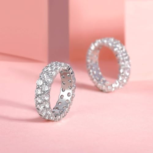 18K White Gold Plated Round-Cut Cubic Zirconia All-Around Band Ring Cocktail Jewelry for Women and Men2