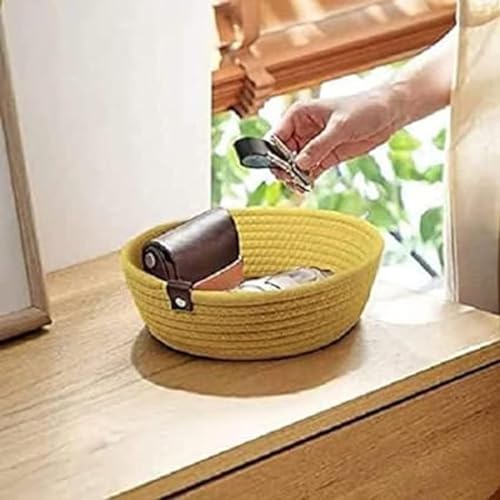 Image of AuraNest Set of 3 Cotton Rope Storage Baskets - Decorative Woven Organizer Bowls for Kitchen Counter, Fruits, Bread, Keys, Tabletop Storage & Modern Home Decor Nesting Basket Set (Yellwo)