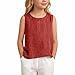 Girls Linen Tank Tops Spring Summer Cotton Sleeveless Shirts Casual Gauze Crewneck Loose Fit Tunic Top Cruise Capsule Wardrobe Valentine's Day Camisole Size 11-12 Red