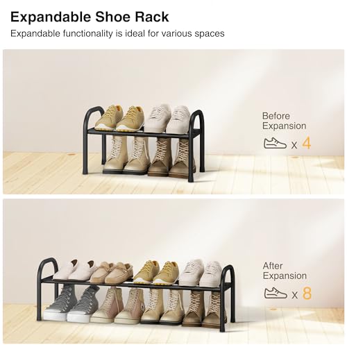Image of STO STO Expandable Shoe Organizer, 1-Tier Metal Shoe Rack for Closet, Up to 8 Pairs Adjustable Storage for Front Door Entrance, Free Standing Organizer for Entryway, Black