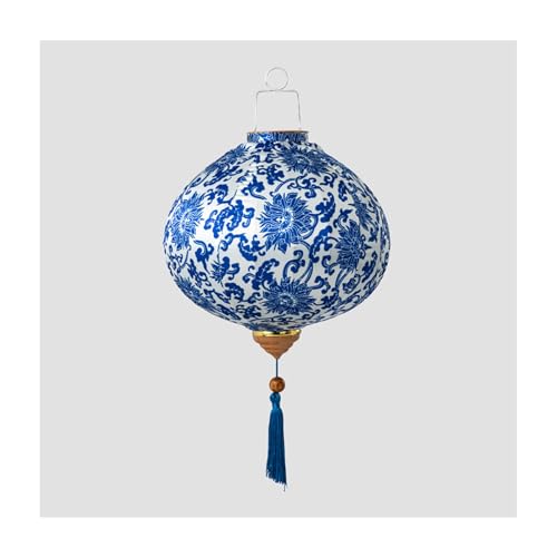 Farol chino de seda redondo de 12 pulgadas con diseño de flores, pantalla decorativa colgante for fiestas al aire libre y celebraciones del Año Nuevo Chino.(Blu)