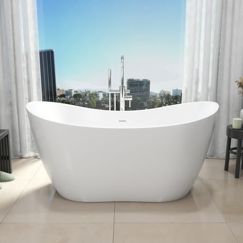 Image of DreamLine Nile 63 inch L x 28 3 /8 inch W x 28 3 /8 inch H Freestanding Acrylic Bathtub with Oil Rubbed Bronze Drain