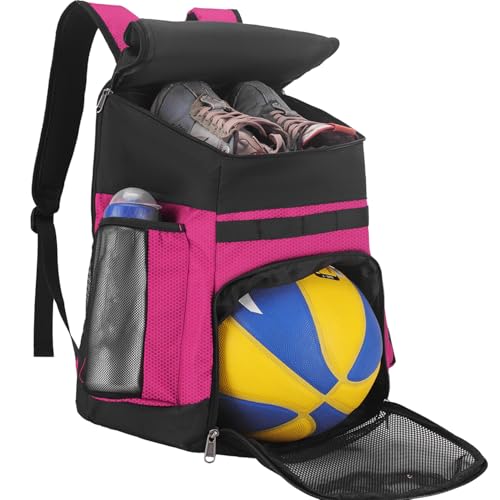 Hsmihair Basketball Backpack Large Sports Bag for Men&Youth Gym Bag with Separate Ball & Shoes Compartment Travel Bag for Basketball Soccer Volleyball (Pink)