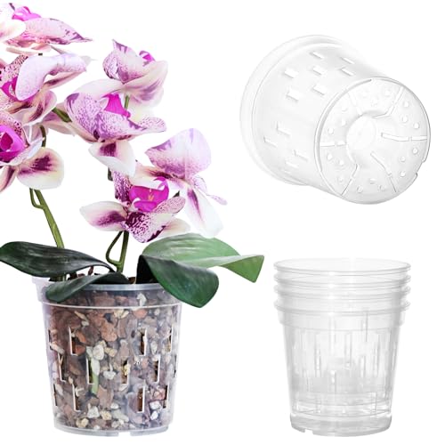 TRUEDAYS Orchid Pot – 4 Pack 4 Inch Clear Orchid Pots with Drainage Holes for Repotting – Ideal...