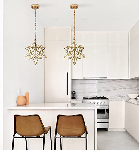 Danseer Moravian Star Light Modern Brass Pendant Light 14 Inches With Clear Glass Shade #TOP3