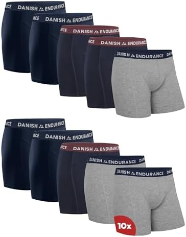 （00:30時点） [DANISH ENDURANCE] メンズボクサーパンツ コットン 通気性 6/10組, マルチカラー（４ｘネイビー、３ｘネイビー/ボルドー、３ｘグレー/ネイビー）, L
