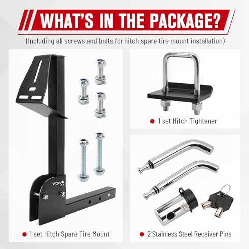 SPARKWHIZ Hitch Mount Spare Tire Carrier, Trailer Spare Tire Carrier Foldable Construction with Hitch Tightener+1/2\" and 5/8\" Pin Diameter Trailer Hitch Lock for Truck SUV, ATV, UTV for 2\" Receiver - Thumbnail 7