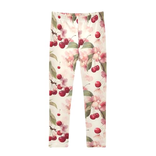 Girls' Athletic Leggings Ankle Length Yoga Dance Pants Kids Teen 4T Cherry Flower