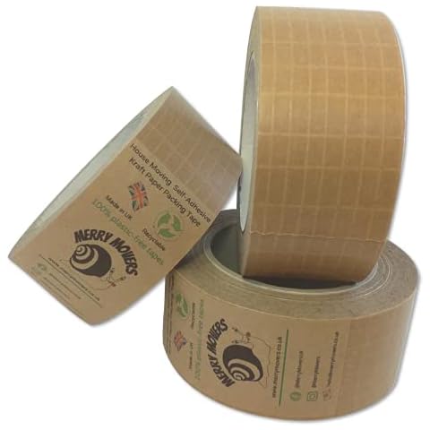 Reinforced Packing Tape | Kraft Paper Packing Tape Rolls | Eco Extra Strong Brown Parcel Tape | Heavy Duty Tape| Self-adhesive | The Ideal Brown Tape for Packing Boxes | Recyclable (Pack of 3) Cover