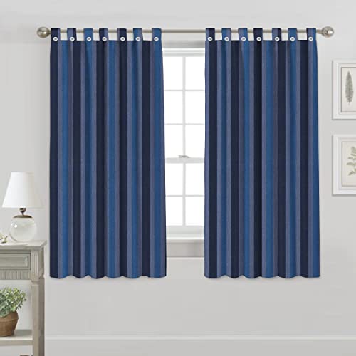 Image of Yaweh Cotton Striped Room Darkening Loop Type Curtain- 4 Ft X 5 Ft Set of 2 Pieces(Orange), Opaque, Tab Top Curtains (Navy, Window)