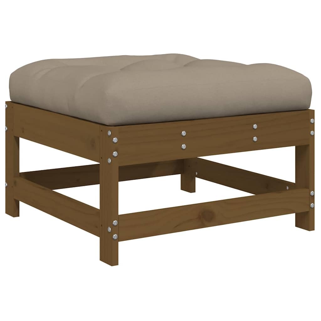 Taboret ogrodowy miodowo-brązowy, lite drewno sosnowe, 62 x 62 x 32 cm, z poduszką w kolorze taupe, wytrzymały, na taras, zestaw mebli na zewnątrz