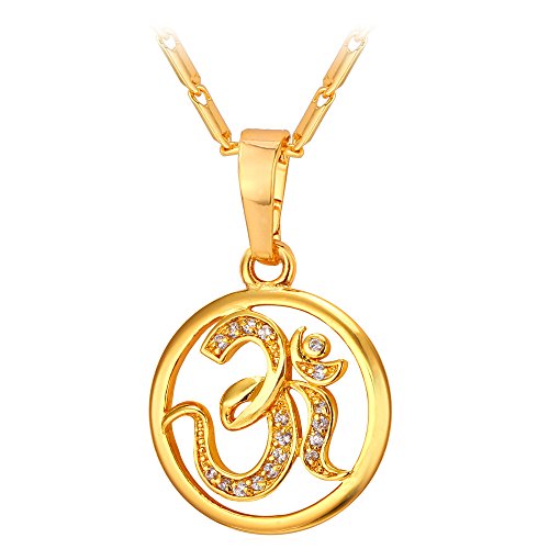 U7 Women's 18K Gold Plated Cubic Zirconia Aum Om Sanskrit Symbol Pendant Hinduism Yoga Charm Necklace 20"