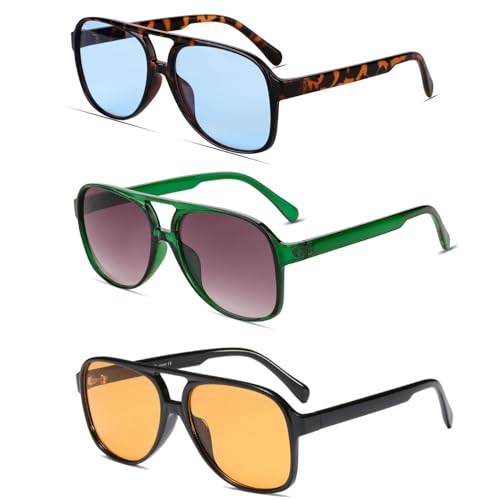 Image of Freckles Mark Vintage Retro 70s Sunglasses for Women Men Classic Large Square Aviator Trendy Glasses