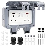 Double Outdoor Socket Waterproof Outside Plug Socket Weatherproof IP66 Wall Electrical Outlet 13Amp 2Gang Storm Switched Power Socket