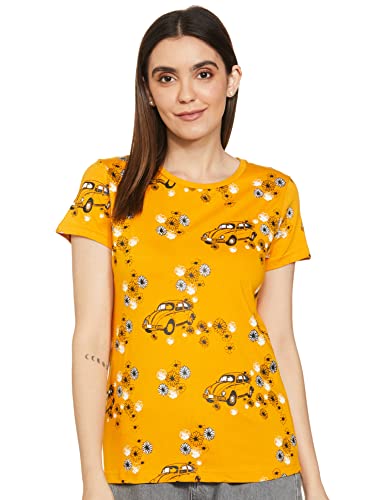 Image of ABOF Women's Regular fit T-Shirt (Pack of 2) (BOA19AWWWTE3124690 Mustard & Green Small)