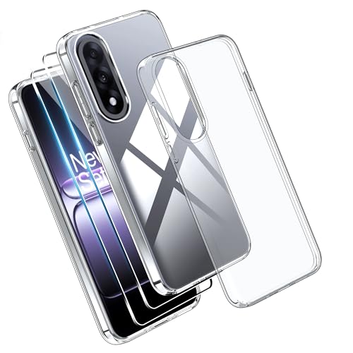 Effcotuo Funda para OnePlus Nord 5 5G Case con 2 protectores de pantalla para protector de pantalla de cristal blindado, funda transparente para teléfono móvil, antigolpes, transparente