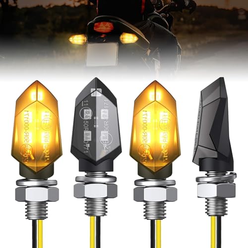 Hugfads Set di 4 mini indicatori di direzione moto 12 V, indicatore universale impermeabile IP65 per moto, scooter, quad, crociere, tutto-terreno