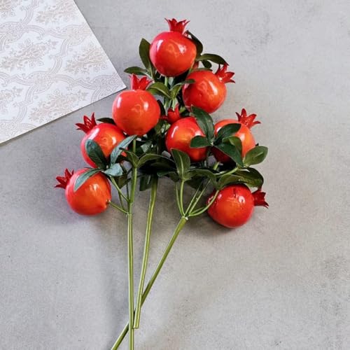 Image of SATYAM KRAFT 6 Pcs Pomegranate Plant Stick, Elevate Your Decor with Artificial Pomegranate Branches Lifelike Tree Plants for Vase Display in Home, Garden, Office, Living Room