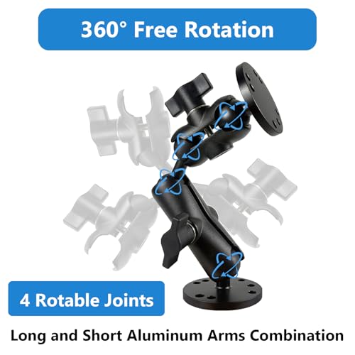 Image of Fish Finder Mount, Aluminum Arm Extension, T-Bolt Attachment for Track Systems, B Size Ball Mount Compatible with RAM, Double AMPS Round Plate for GPS /Boats /Industry