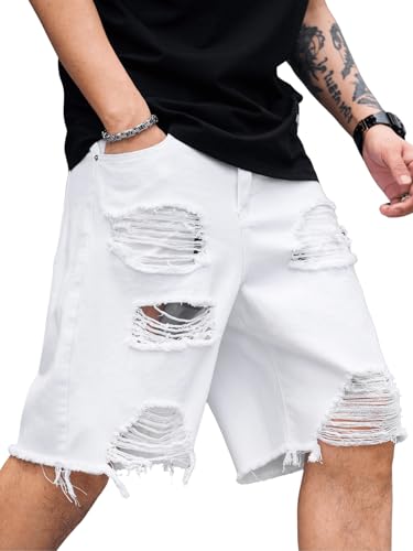 Verdusa Men's Ripped Bermuda Denim Shorts Straight Leg Jean Jorts