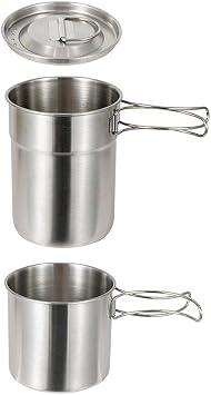 Gonetre 2Pcs Sets Camping Cups Mugs, Camping Pot Camping Cookware Cooking Set Outdoor Stainless Steel Camping Pots for Backpacking Hiking Picnic 4.6 * 4.4 * 5.8in
