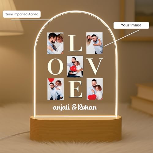 Image of Customized Photo Led Light With Adapter Frame for Couples | Personalized Picture Frame Wooden Stand | Custom Gift | Romantic Anniversary, Wedding, Birthday valentine's day for Gift Him or Her (Desgin 6)