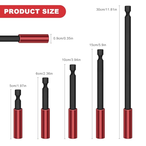 Euablfo 5 Stück Bit Verlängerung Magnetisch, 50/60/100/150/300mm Bithalter Lang, 1/4 Zoll Sechskantschaft, für Bohrmaschinen und Schraubendreher
