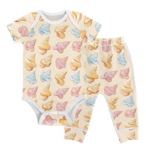 vvfelixl Unisex Short Sleeve Baby Pants Sets,Cartoon Colorful Conch Baby Bodysuits Set,Babys Layette Sets Clothes for 18-24M