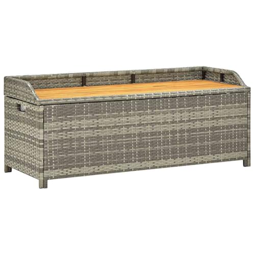 vidaXL Banc de Rangement de Jardin Coffre de Rangement d'Extérieur Banc de Rangement Stockage Arrière-Cour 120 cm Résine Tressée Gris
