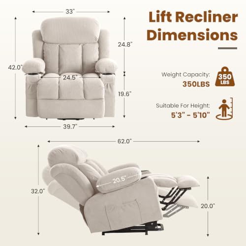 Image of BOSMILLER Electric Power Lift Recliner Chair Sofa with Massage and Heat for Elderly,Lift Chair with Cup Holder & Side Pockets for Living Room