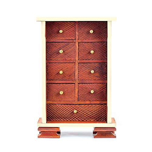 Nagina International 11" Wooden Crafted Multi Drawer Almirah | Premium Wood Craft Decor Gifts | Functional Tiny Cupboard #TOP3