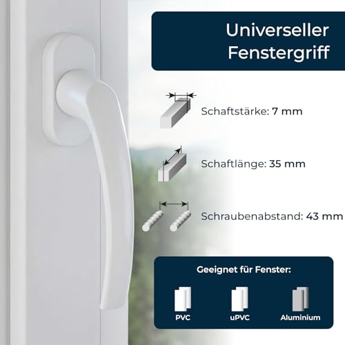 FASSLINE Fenstergriff Weiß aus Aluminium, 35 mm Spindel, Universal Dreh-Kipp Mechanismus, 1 Stück