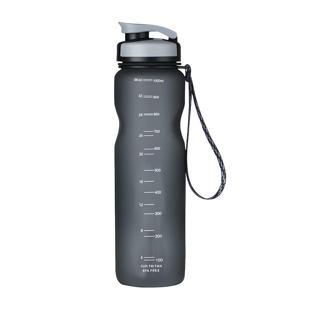 "AMERTEER 1L Sports Water Bottle, BPA-Free, Leakproof Water Bottle with Locking Flip Top Lid & Easy Flow Spout - Durable Tritan Material, Ideal for Gym, School, and Outdoor Use (Matte Grey)"