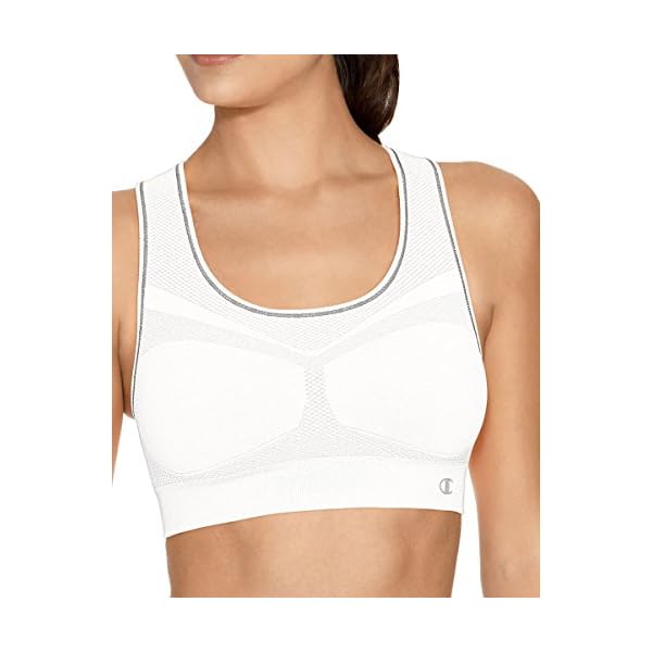 Champion-Womens-Freedom-Seamless-Racerback-Sport-Bra Champion, Infinity Racerback, Moderate Support, Seamless Sports Bra for Women, White, Medium