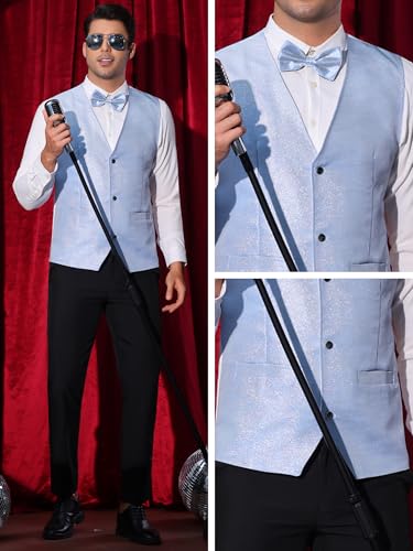 Lars Amadeus Christmas Metallic Vest for Men's Disco Sparkly Waistcoat Sleeveless Glitter Waistcoat4