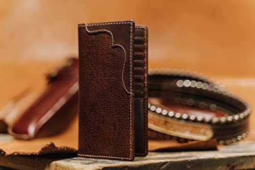 Image of House of Jack Co. Colt Long Bifold Wallet for Men, Full Grain Leather Rodeo Wallet, Western Long Wallet with ID Window, Slim Back Pocket Design, Brown
