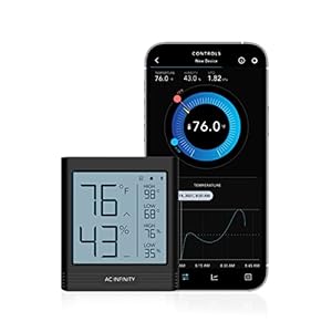 AC Infinity CLOUDCOM B2, Temperature Humidity Smart Hygrometer with LCD Display and Bluetooth App Monitor, Climate Gauge Thermometer for Basements, Guitar Rooms, Grow Tents, and Greenhouses