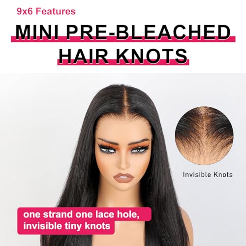 ISEE HAIR M-Cap Straight Wear Go Glueless Wig Human Hair Pre Plucked Pre Cut 9x6 HD Lace Pre Bleached Tiny Knots Human Hair Wigs For Women 26 Inch