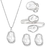 MATERIAL DE GRAN CALIDAD: El conjunto de joyas para mujer está fabricado con una aleación hipoalergénica de alta calidad. Cada pieza está engastada con perlas de imitación, que están recubiertas por engastes geométricos fabricados con metal sin níquel y sin plomo. Alta resistencia al óxido, resistente y duradero, respetuoso con la piel, no daña el cuerpo.