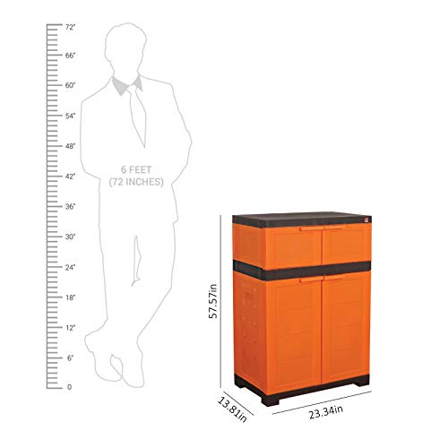 Image of CELLO Novelty Dual Plastic Shoe Rack with Dustproof Doors| 3 Year Warranty | Chappal /Slipper /Footwear Stand for Home, Living Room, Office, Outdoor| Orange & Brown Colour