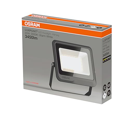 Genérico LUXPOINT® Floodlight LED Foco Proyector Negro para Exterior 30W Luz Calida 3000K Eficiencia Luminosa 110Lm/W, Protección contra Sobrevoltajes IK08 Resistente al Agua IP65 (Negro 3000K, 30W)
