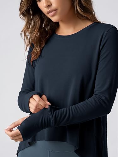 Image of ODODOS Soft Modal Long Sleeve Crop Top for Women with Thumb Hole Athletic Gym Workout Cropped Yoga Shirts