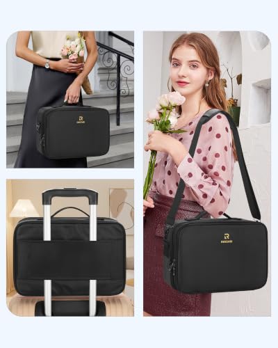 Image of Relavel Makeup Bag Train Case for Women Travel Cosmetic Organizer with Adjustable Dividers and Brush Compartment, Large Storage Box for Cosmetics, Toiletries, Nail Polish, Jewelry, Electronic (Black)