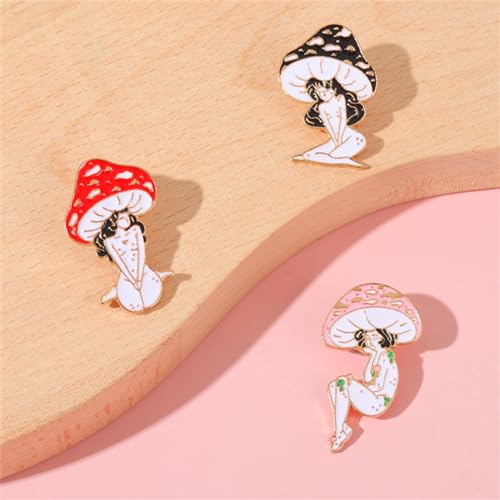 Image of 4PCs Cartoon Mushroom Girl Pins Brooches Enamel Lapel Pin Cute Mushroom Brooch Pin Plant Mental Enamel Pins Set Mushroom Brooches for Backpack Cloths Hats Accessories Decor Women Girls Jewelry Gifts