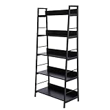 BATHWA Black Ladder Shelf, 5 Tier Ladder Bookshelf, Multifunctional Ladder Shelving Units for Living Room,Kids Book Shelf,Plant Stand