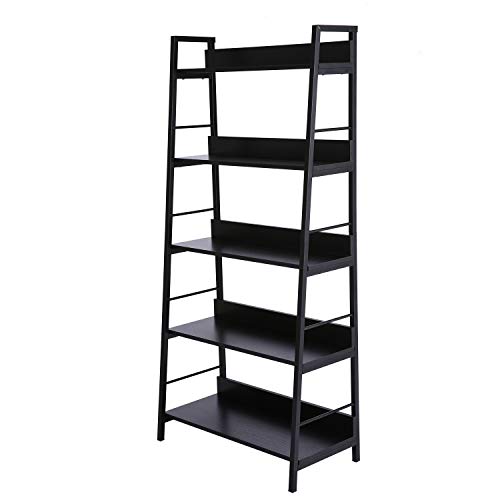 5 Tier Bookshelf Industrial Bookcase, 5 Shelf Ladder Shelf Book Storage A Shelf Organizer for Living Room, Home Office