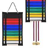 OGANAZI 10 Belts Karate Belt Display Rack, Taekwondo Belt Display Holder with Bamboo Medal Rack, Jiu Jitsu Belt Hanging Holder, Black Felt Martial Arts Belts Organizer for Taekwondo, Karate