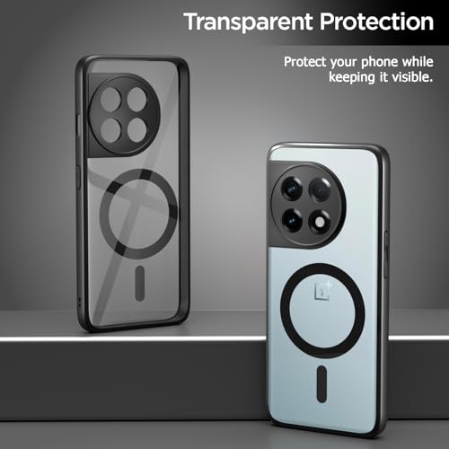 Image of Outlouders Back Cover for OnePlus 11R 5G Compatible with Mag-Safe | Shockproof Design | Hard Transparent Back Case (Black Mag-Safe)