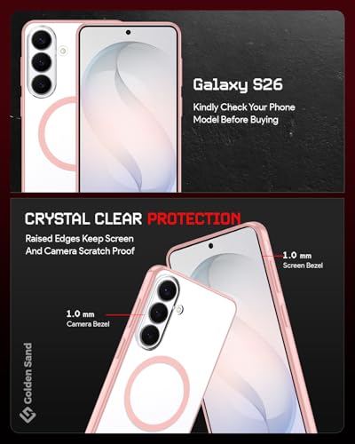 Image of Golden Sand Aura MagSnap Series Transparent Back Cover for Samsung Galaxy S26 5G | Ultra-Clear Glass Feel | Military Grade Protective Case, Camera Protection, (Pink)